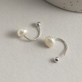wholesale S925 Silver Arc-shaped Pearl Threaded Bead Earrings Retro French Minimalist Design Small Batch Ear Accessories G8347-0-0