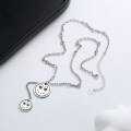 wholesale S925 Sterling Silver Joined Double Circle Pendant Luck Smiley Pattern Necklace Forest Style Sweet Minimalist Niche Accessory-0-2