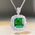 wholesale S925 Sterling Silver New Original Design Square Full-Diamond Envelope Pendant Necklace for Women with Emerald-0-1