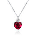 wholesale S925 silver jewelry new style pigeon blood red 8*8 heart-shaped round diamond pendant necklace for women, classic and simple fashion design-0-4