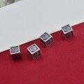 wholesale Sterling silver retro Chinese character "Fu" square spacer beads Thai silver bracelet spacer DIY hand-strung bead braided cord accessory-0-3