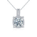 wholesale S925 silver gold-plated square bezel set necklace with new 25ct cushion cut moissanite-0-0