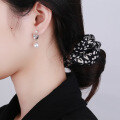 wholesale S925 Sterling Silver Korean Style Elegant Small Chanel-inspired Zircon and Pearl Drop Earrings-0-3