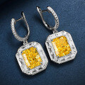 wholesale High Carbon Diamond New 4ct Rectangular Colored Yellow Ice Flower Cut 8*10 Stud Earrings for Europe and America-0-1