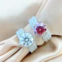 wholesale S925 Sterling Silver Plated with White Gold, Red White Blue Moissanite Six-Prong Ring, Luxuriously Set Three Lives Three Worlds Women's Style Proposal Couple-3 carat (white zircon) ring US size 6