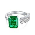 wholesale S925 Sterling Silver Emerald High-Carbon Diamond Ring, Luxe Vintage Elegance with a High-End Feel, Cross-Border Women's Ring-0-13