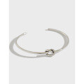 wholesale S925 Sterling Silver AS122 Korean Style Minimalist Bracelet with Antique Finish Single Knot Open Adjustable Bangle-0-0
