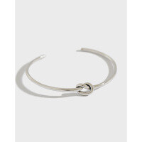 wholesale S925 Sterling Silver AS122 Korean Style Minimalist Bracelet with Antique Finish Single Knot Open Adjustable Bangle-Vintage Silver 925 Silver