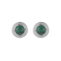 wholesale S925 Sterling Silver 269 Round Edge Drilled Malachite Earrings for Women, High-End Feel, Niche and Unique, Light Luxury, Elegant Silver Ear Jewelry-Platinum [with sterling silver ear plugs] > 925 silver