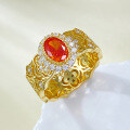 wholesale S925 Silver Mo Jing Jewelry 5*7mm Elliptical Sunset Orange High-Carbon Diamond Ring Simulated Diamond Ring Women'sCross-Border-0-2