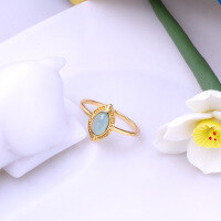 wholesale S925 silver Japanese-style light jewelry exquisite retro ring with blue topaz and peridot teardrop design-Blue Topaz + Green Olive Double Stone Ring  Size 12