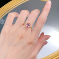 wholesale S925 Sterling Silver Gold-Plated Imported High-Carbon Diamond 7*10mm Oval Morganite Pink Cocktail Ring-0-3