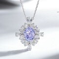 S925 Sterling Silver Full-Drill Pigeon Egg Necklace with High-Carbon Zirconia Lavender Pendant-0-2