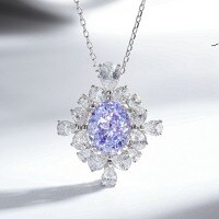 S925 Sterling Silver Full-Drill Pigeon Egg Necklace with High-Carbon Zirconia Lavender Pendant-Lavender Purple - XL054  Single Pendant