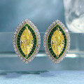 wholesale S925 Sterling Silver Micro-Paved 6*13 Yellow Diamond Marquise Luxury Full Diamond Classic Stud Earrings for Women-0-0