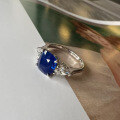 wholesale S925 Sterling Silver Simulated Sapphire 6*6mm Fat Square Blue Corundum Fashion Versatile Ring-0-1