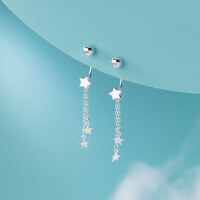 wholesale S925 Sterling Silver Fresh and Sweet Ins Style Niche Design Star Tassel Thread Ear Hook M06452-S925 silver pair 925 silver