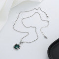 wholesale S925 Sterling Silver Green Resin Inlaid Diamond G Letter Necklace, Small Luxury Instagram Style European and American Fashion Popular Collarbone Chain-0-2
