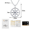 Sterling Silver Moissanite Necklace, Vintage Compass Rudder Pendant-0-4