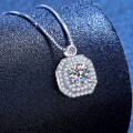 S925 Sterling Silver Moissanite Full-Drill Square Pendant Necklace, Wholesale-0-0