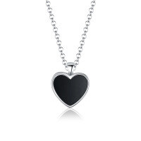 wholesale 925 Sterling Silver Black Onyx Inlaid Heart-shaped Earring and Necklace Set with an Ins Luxe Advanced Feel-Black Onyx Necklace 925 Silver
