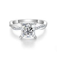 wholesale Classic Four-Prong Princess Cut Vine Band 70mm 2-Carat Full Moissanite Ring in Sterling Silver for Engagement-Secondary Ring US Size 6 (HK Size 13)