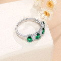 wholesale S925 Sterling Silver Cross-Border New Egg-Shape Cultured Emerald Ring, Colored Gemstone Stackable Ring, European and American Fashion Retro-0-2