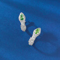 wholesale S925 sterling silver pear-shaped green zirconium snake bone ear clips with a high-end sense of luxury and sparkle for live streaming-0-3