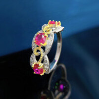 wholesale Metal: 925 Sterling Silver, New Style 4*5 Simulated Ruby and Sapphire Color-Separated Luxury Elegant Solitaire Ring-R529 Red Diamond No.7