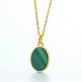 wholesale Gold-plated 925 Silver Fashion Minimalist Geometric Oval Malachite Double-sided Pendant Collarbone Chain Wholesale-0-4