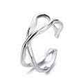 wholesale S925 Sterling Silver Irregular Fashion Double-Layer Braided Cross Open Ring Ins Trendy Ring for Women-0-4