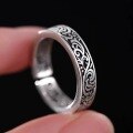 wholesale Best-selling antiqued Thai silver men's and women's retro ring with Tang grass pattern, auspicious cloud design, openable, vintage-style gift-0-1