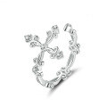 wholesale S925 Sterling Silver Geometric Cross Ring with Floral Butterfly Minimalist Adjustable Open Size Ring-0-8