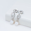 S925 Sterling Silver Natural Freshwater Pearl Ribbon Earrings, Versatile and Elegant for Daily Wear-0-2