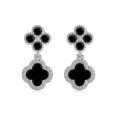 wholesale S925 Sterling Silver Live Stream New Product, Four-Leaf Clover Black Onyx Inlaid Ear Studs with Silver Needle for Women, Small and Luxurious-0-4
