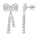 wholesale Sterling Silver Light Luxury High-End Bow Mosaic Moissanite Earrings for Women with Elegant Tassel Long Drop Full Stone Ear Accessories-0-4