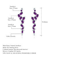 wholesale S925 silver designer-style high-end long gemstone earrings, French romantic natural amethyst ear studs and drops-Natural amethyst earrings