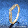 S925 Silver Cross-Border Stackable V-Shaped Ring Full-Set with D Color Moissanite-0-0