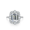 S925 Silver Moissanite Ring Women's Luxury Setting Fancy Shape Emerald Cut Rectangle 4 Carat-0-4