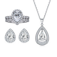 wholesale S925 sterling silver teardrop-shaped zirconia ring set with matching earrings and "Dancing Heart" necklace jewelry three-piece set-Earrings TLED093>925 silver