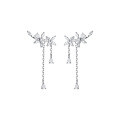 wholesale Sterling Silver Floral Earrings for Women Korean Minimalist Style with Inlaid Diamond Five-Petal Flower Sweet Tassel Long Drop Earrings G0598-0-4