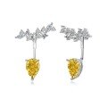 wholesale S925 Sterling Silver INS Style Four-Leaf Clover Butterfly Geometric Emerald Green and Yellow Zircon Design Light Luxury Advanced Earrings-0-10