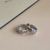 wholesale S925 Sterling Silver Summer Sweetheart Ear Hoops, Small and Minimalist Fashion Star-Colored Zircon Earrings, Ear Clips Trendy-Platinum 925 silver