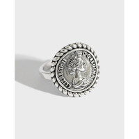 wholesale S925 Sterling Silver HJZ529 Korean-style Vintage Elizabethan Portrait Ring for Women, Index Finger Ring Silver Jewelry-Vintage Silver [No. 14/Adjustable] > Opening adjustable