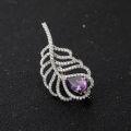 wholesale S925 silver designer natural amethyst feather brooch for elegant evening gown pairing with high-end aesthetic design-0-2