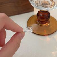 wholesale S925 Sterling Silver Korean Style Floral Ring for Women, Adjustable Open Minimalist Dainty Stackable Ring-Sterling silver
