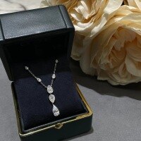 wholesale S925 Sterling Silver Everlasting Classic Exquisite Teardrop Necklace with Dangle Tassel and Single Diamond Sparkling Teardrop Collarbone Chain-Platinum 925 silver