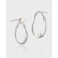 wholesale S925 Sterling Silver Korean Version Minimalist and Elegant Hollow Oval Pearl Inlaid Earrings for Women-0-0