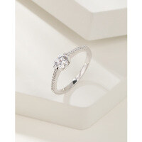 wholesale 925 Sterling Silver 50-Point Drilled Zirconia Ring for Women, Minimalist Luxury Small and Niche High-End Feeling Couple Engagement Wedding Simulated Diamond Ring-45 point diamond ring 925 silver 9