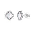 wholesale S925 Sterling Silver Women's Light Luxury Dainty Four-Leaf Clover Mother-of-Pearl Zircon Ear Studs with Silver Needles-0-4